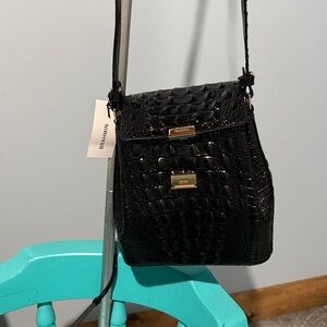 Brahmin Midnight Croc Embossed Shoulder Bag